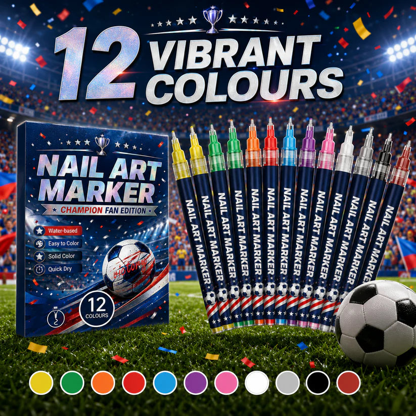 ⚽ 12-Color Football Nail Art Pens 🎨 Fast-Dry DIY Match Day Nails 🏆 Fan Party Essential