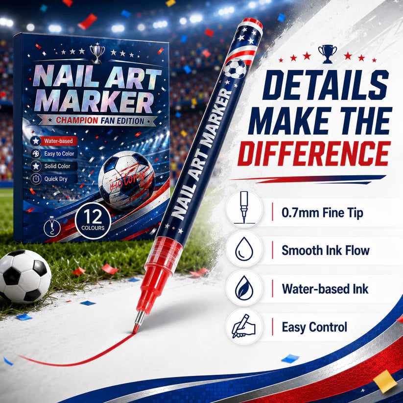 ⚽ 12-Color Football Nail Art Pens 🎨 Fast-Dry DIY Match Day Nails 🏆 Fan Party Essential