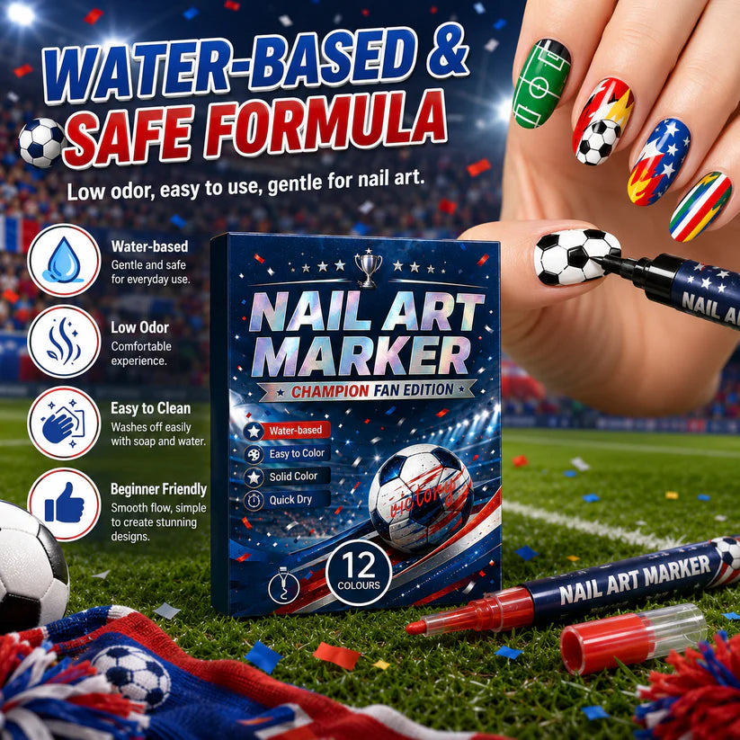⚽ 12-Color Football Nail Art Pens 🎨 Fast-Dry DIY Match Day Nails 🏆 Fan Party Essential