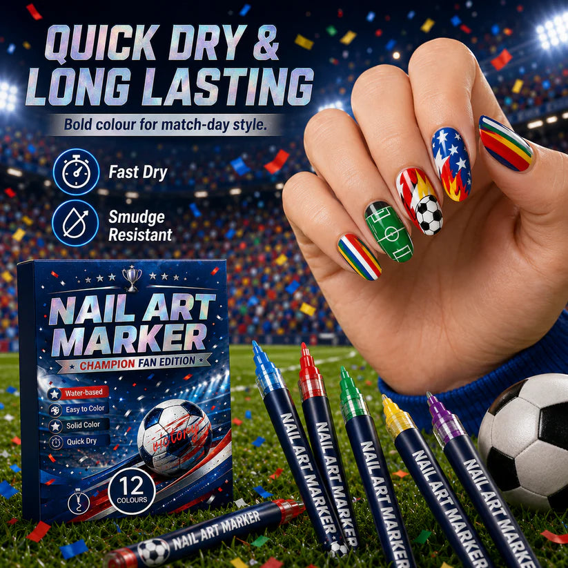 ⚽ 12-Color Football Nail Art Pens 🎨 Fast-Dry DIY Match Day Nails 🏆 Fan Party Essential