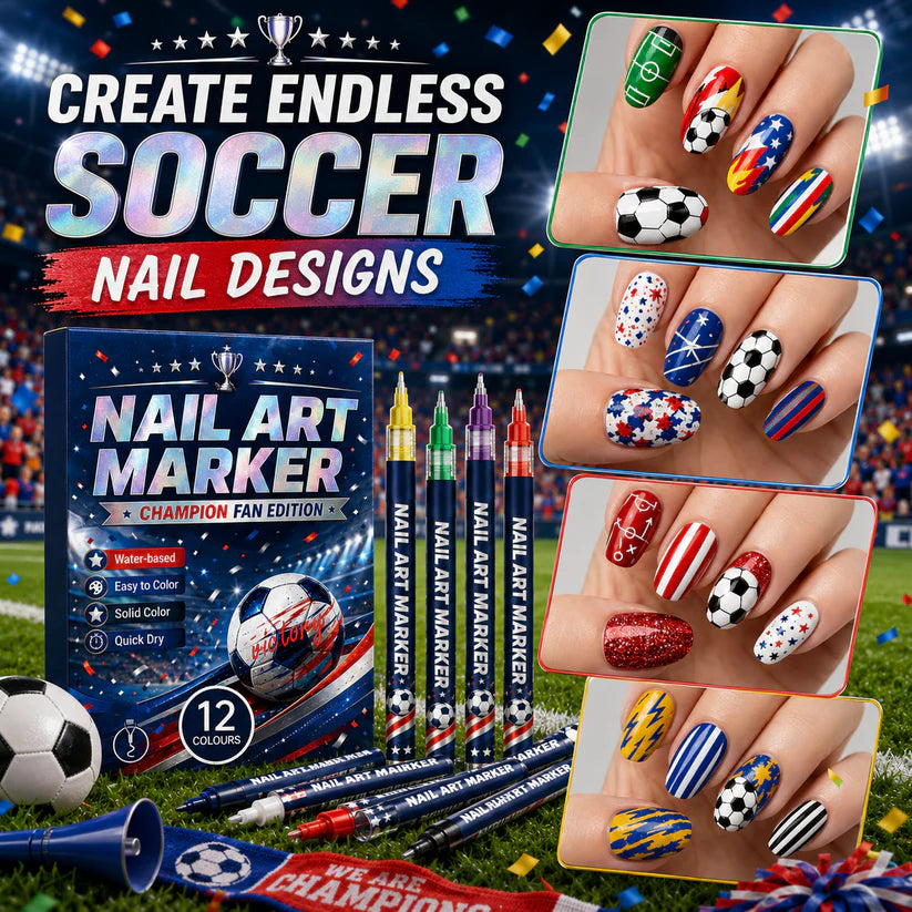 ⚽ 12-Color Football Nail Art Pens 🎨 Fast-Dry DIY Match Day Nails 🏆 Fan Party Essential