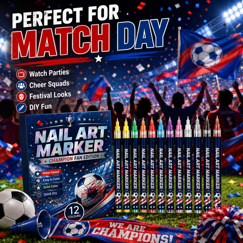 ⚽ 12-Color Football Nail Art Pens 🎨 Fast-Dry DIY Match Day Nails 🏆 Fan Party Essential