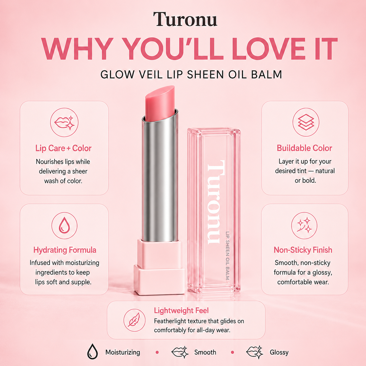 🔥Last Day Buy 1 Get 1 Free Turonu GLOW VEIL LIP SHEEN OIL BALM